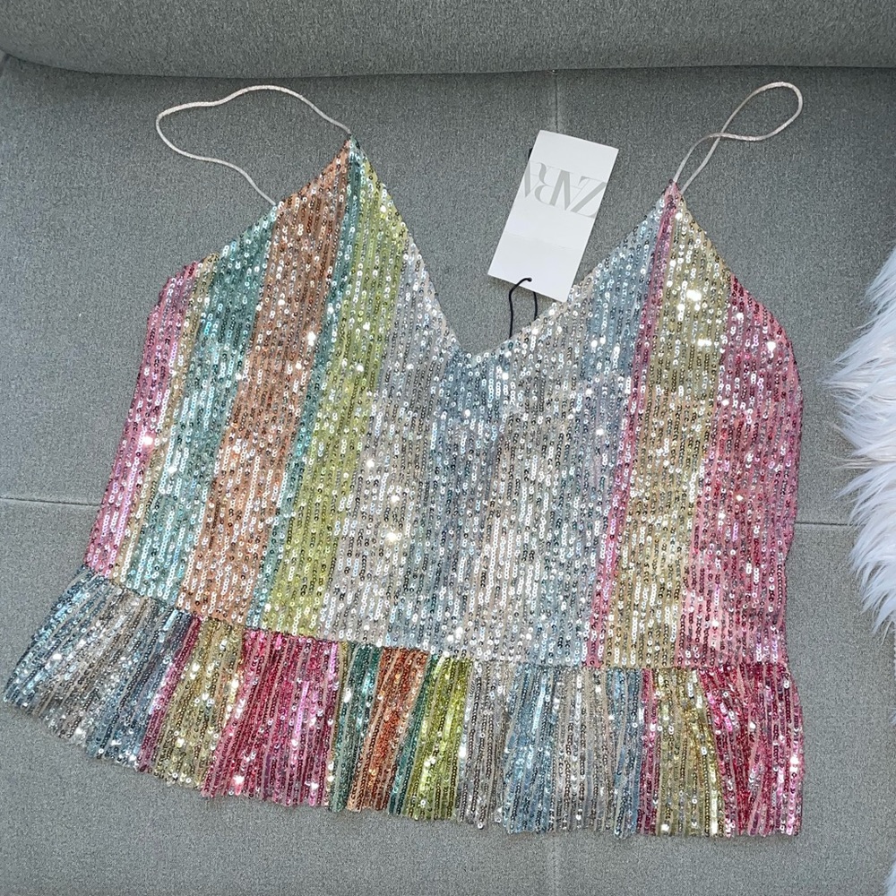 Zara, multicolor sequin top, size Large